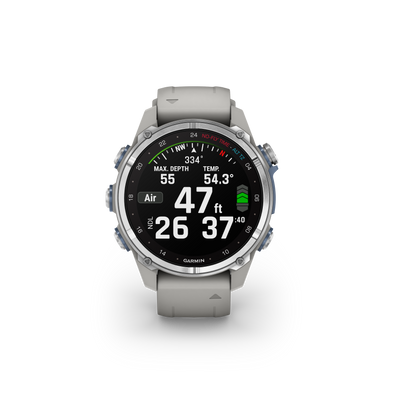 Garmin Descent™ Mk3 – 43 mm - Stainless Steel with Fog Gray Silicone Band